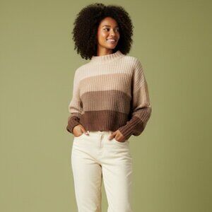 MM by Michelle Striped Brown Chunky Colorblock Gradient Knit Mock Sweater in XS